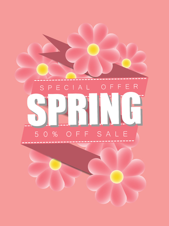 Spring sale background banner with beautiful colorful flower. Vector illustration.Layout template for your designsのイラスト素材