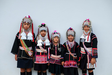 CHIANG MAI , THAILAND - June 03, 2017: Akha girl with traditional clothes and silver jewelery in akha minority villageのeditorial素材