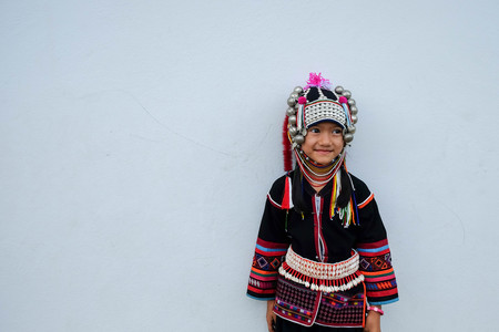 CHIANG MAI , THAILAND - June 03, 2017: Akha girl with traditional clothes and silver jewelery in akha minority villageのeditorial素材