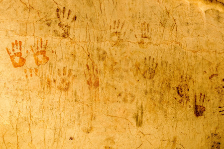 Handprints in the cave wallsの写真素材