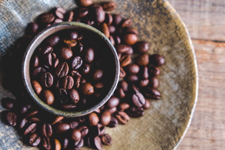 Coffee beans of popular drinks with filter effect retro vintage styleの写真素材