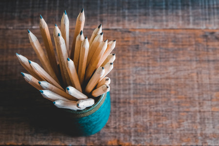 Concept of education pencil on table with filter effect retro vintage style