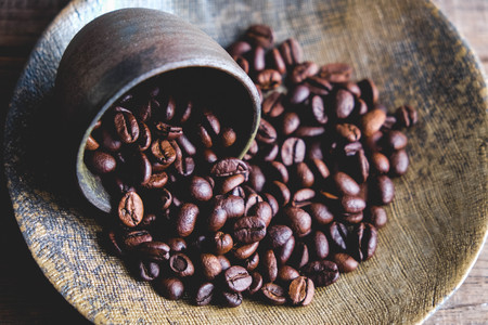 Coffee beans of popular drinks with filter effect retro vintage style
