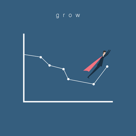 Minimalist style vector business finance concept. Businessman with rising arrow as a symbol of power and success. Eps10 illustrationのイラスト素材