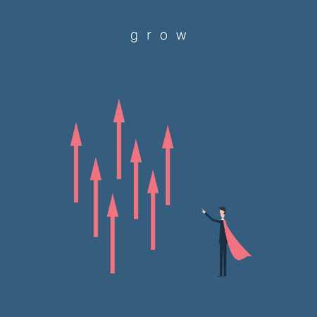 Minimalist style vector business finance concept. Businessman with rising arrow as a symbol of power and success. Eps10 illustrationのイラスト素材