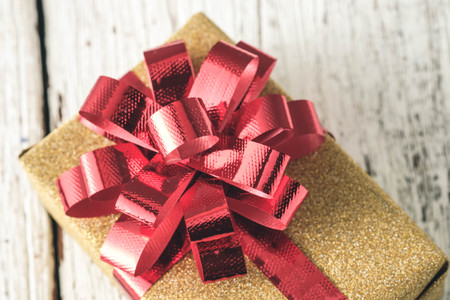 gift box for christmas and happy new year with filter effect retro vintage styleの写真素材