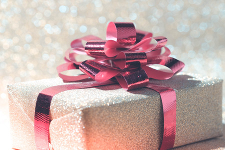 gift box for christmas and happy new year with filter effect retro vintage styleの写真素材