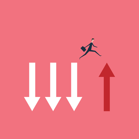 Minimalist stile. vector business finance. businessman jumping over chasm vector concept. Symbol of business success, challenge, risk, courageのイラスト素材