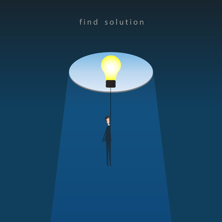 Business finance. Think Successful vision concept with icon of businessman flying with light bulb. Eps10 vector illustration, Symbol leadership, strategy, mission, objectives.のイラスト素材