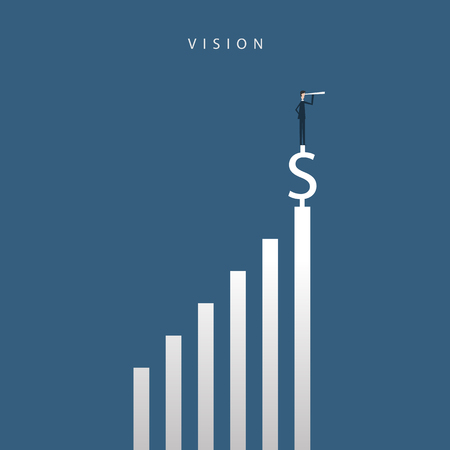 Minimalist stile. vector business finance. Successful vision concept with icon of businessman and telescope, Symbol leadership, strategy, mission, objectives.のイラスト素材