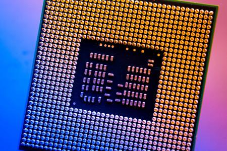 technology cyber electronic concept. cpu ram computer on blue light background