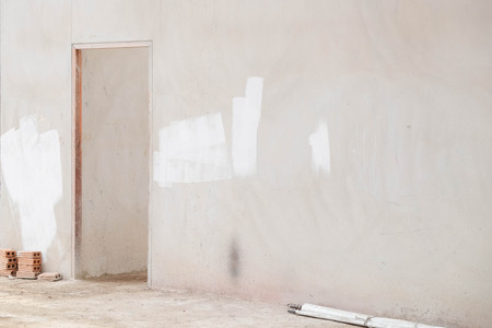  construction interior with concrete staircase at building site, new houseの写真素材