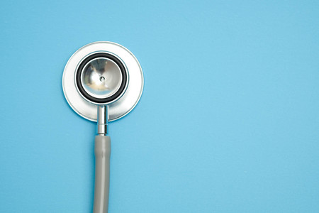 Stethoscope, medical instrument on blue backgroundの写真素材