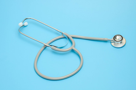 Stethoscope, medical instrument on blue backgroundの写真素材
