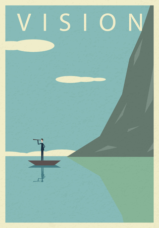 Minimalist stile. vector business finance. Successful vision concept with icon of businessman and telescope, Symbol leadership, strategy, mission, objectives.のイラスト素材