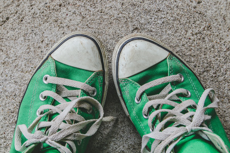 green shoe, sneakers with filter effect retro vintage styleの写真素材