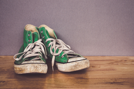green shoe, sneakers with filter effect retro vintage styleの写真素材
