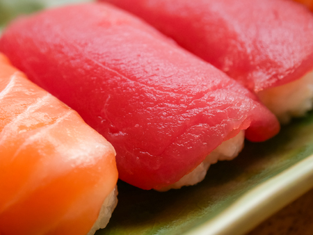 japanese food salmon and tuna sushi deliciousの写真素材