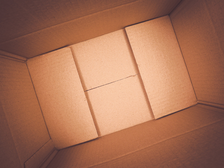 texture background brown paper box , Empty open rectangular cardboard boxの写真素材