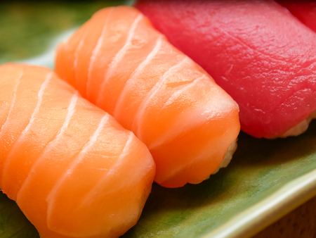japanese food salmon and tuna sushi deliciousの写真素材