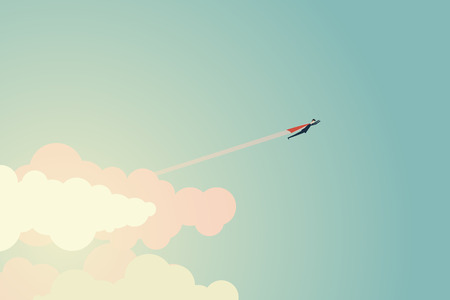 Minimalist style Super Businessman flies to the goal and success. Symbol leadership, strategy, mission, objectivesのイラスト素材