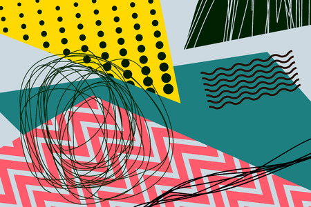 abstract background Creative doodle art header with different shapes and texturesのイラスト素材