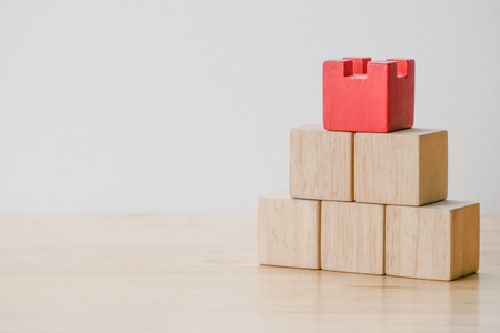 abstract geometric real wooden cube with surreal layout on white backgroundの写真素材