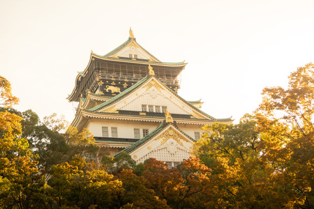 Osaka Castle in Osaka with autumn leaves. Japan Travel Conceptのeditorial素材