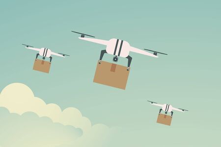 Flat design convenient transportation concept. delivery drone with the package. vector illustrationのイラスト素材