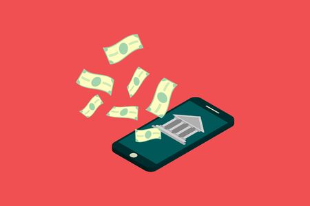 Mobile banking concept. money transaction, technology, business, mobile banking and mobile payment. Vector illustration flat designのイラスト素材