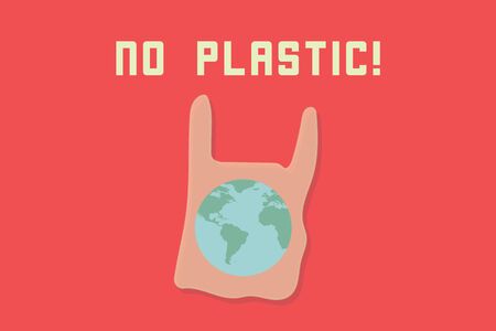 save the world concept, earth in plastic bag with wording. Vector illustration flat designのイラスト素材