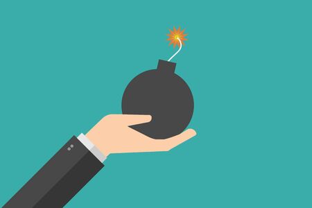 hand holding ball bomb . Bomb ready to explosion. vector illustration flat designのイラスト素材