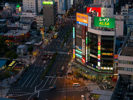 Osaka, Japan - november 09, 2019: Highrise cityscape crowded skyscrapers offices apartments Osaka Japanのeditorial素材