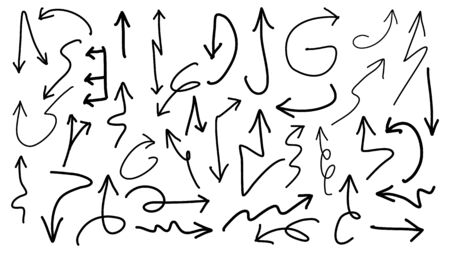 Cartoon style.Hand drawn arrows, borders, icons and symbols.hand drawn doodle design elements on white backgroundのイラスト素材