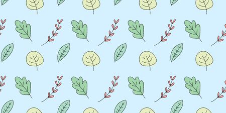 doodle leaves background hand drawn elements seamless patternのイラスト素材