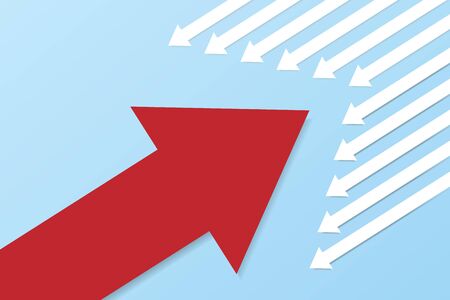 Trend, change, creativity and competition concept. Unique red arrow changing on blue backgroundのイラスト素材