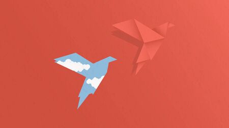 freedom concept and international day of peace. paper bird flying out of a red paper . vector illustration, flat designのイラスト素材