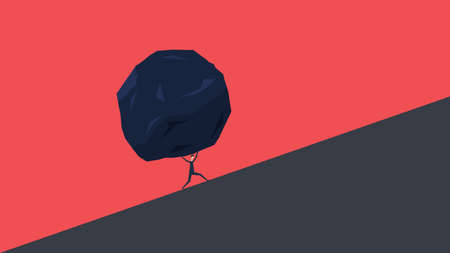 Businessman and huge stone . Business problem crisis hardship and burden conceptのイラスト素材