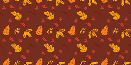Seamless pattern autumn leaves in Orange, Beige, Brown and Yellow. autumn greeting cards. autumn leaves Seamless pattern for textile, wallpapers, gift wrap and scrapbookのイラスト素材