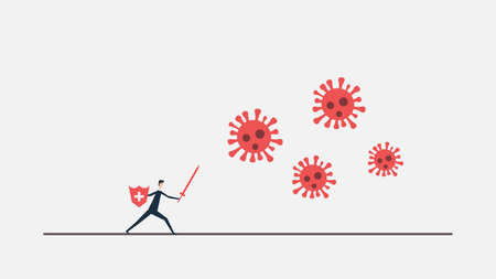 safety coronavirus ,blue barrier protecting Business man, coronavirus pneumonia infection, against the 2019 novel coronavirus pneumonia, global plague virusのイラスト素材