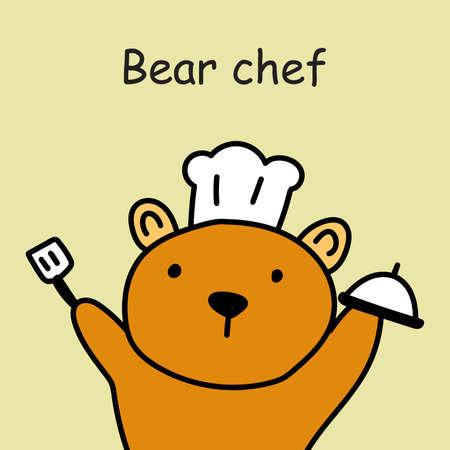 Hand drawn Bear Cooking cartoonのイラスト素材