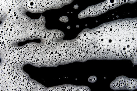 Abstract background white soapy foam texture. Shampoo foam with bubblesの写真素材
