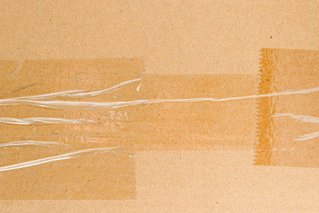 Delivery box closeup with shopping icons and tape, Box paper texture background with tapedの写真素材