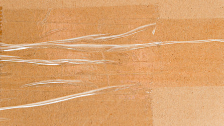 Delivery box closeup with shopping icons and tape, Box paper texture background with tapedの写真素材