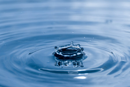 blue drop water , Liquid blue  water drop ripple backgroundの写真素材