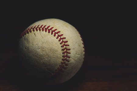 old baseball leather close up, baseball sports gameの写真素材