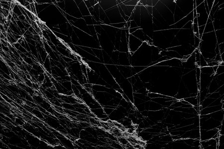 cobweb spider texture on black background, trap dangerの写真素材