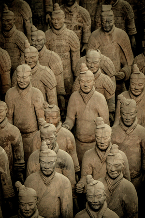 Terracotta warriors, soldier sculptures group in Xian, China