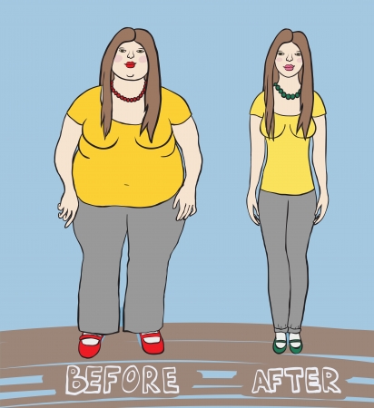 illustration of a woman before after dietのイラスト素材
