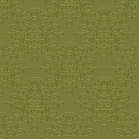 Ornamental curly pattern with damask motif in olive green color, seamless background  Texture for web, print, textile, wallpaper, vintage decor, elegant invitation  Concept of history, heritageのイラスト素材